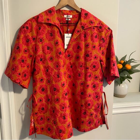 NWT JASON WU Pink Floral Cotton Poplin Collared Blouse Small - Picture 5 of 15